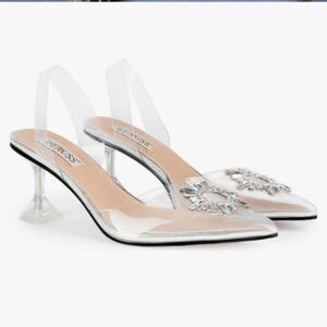 New Clear heels slingback stunning crystal rhinestones medallion shoes, size 9.5